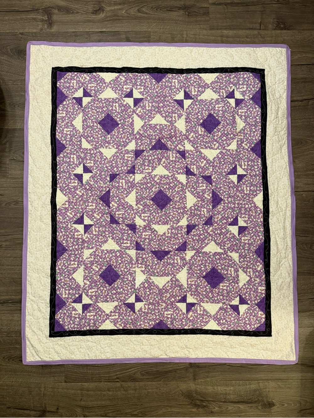 Handmade Purple Patchwork Quilt - Cozy Floral Design